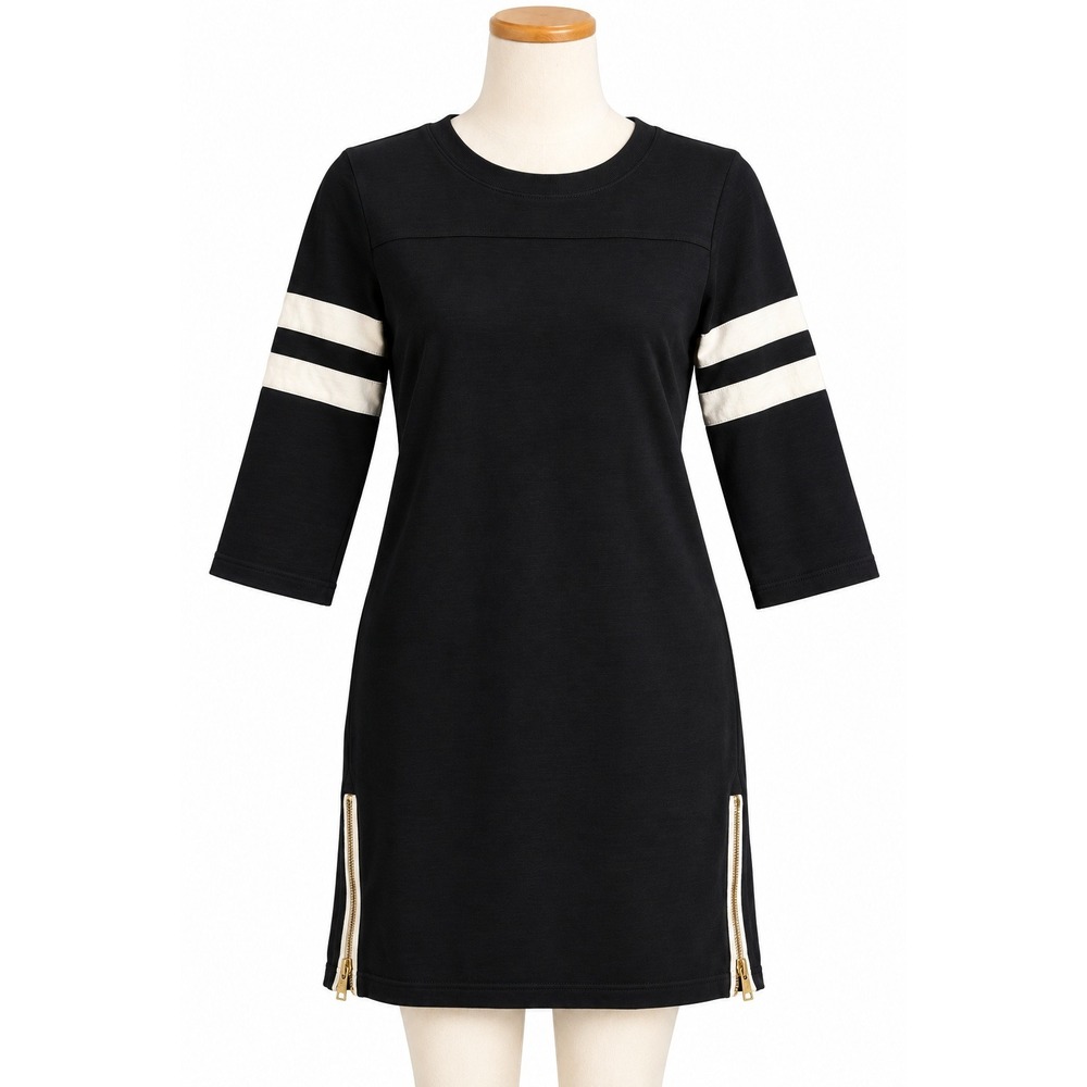 J.Crew Womens Black Varsity Stripe Side Zip T-Shirt Dress B5087 Size M